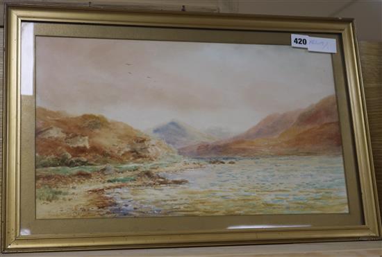 Alexander Williams RHA watercolour, Stags Rock, Upper Lake Kylencope 28 x 48cm.